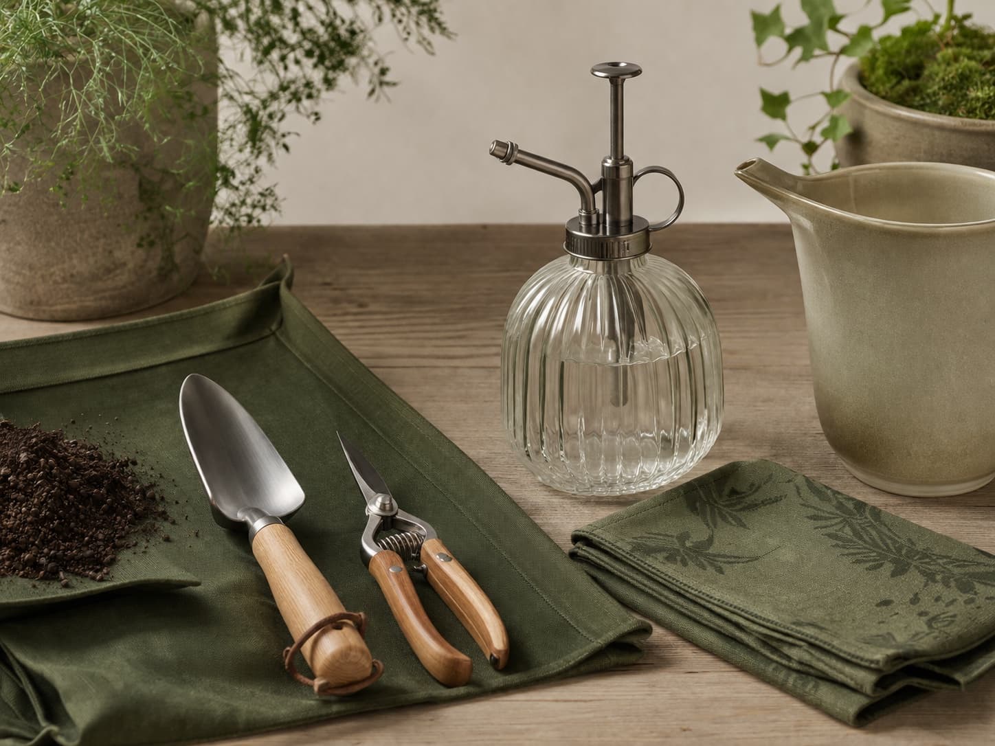 Indoor Plant Care Kit garden tool set arranged on a workbench