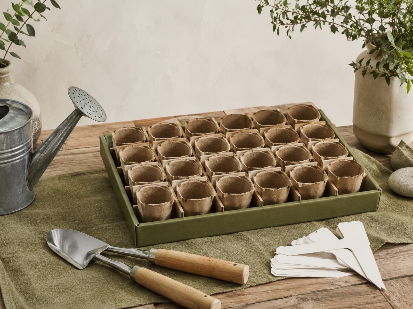 Seedling Bench Set garden tool set arranged on a workbench